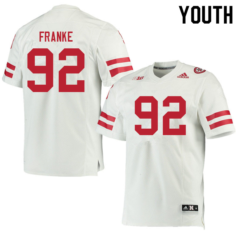 Youth #92 Brendan Franke Nebraska Cornhuskers College Football Jerseys Sale-White